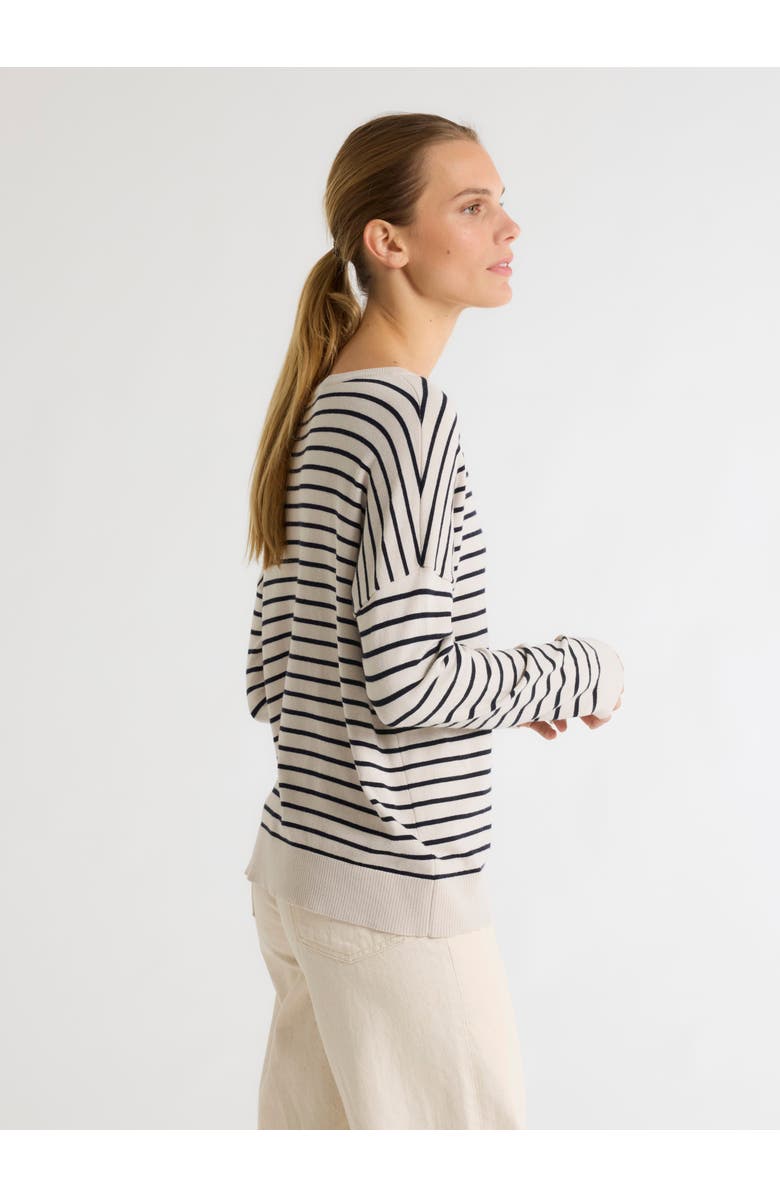 Majestic Filatures Organic Cotton Stripe Long Sleeve Boatneck, Alternate, color, Craie