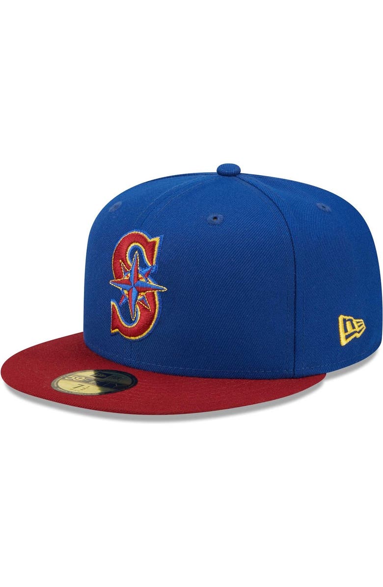 New Era Men's New Era Royal/Red Seattle Mariners Logo Primary Jewel Gold Undervisor 59FIFTY Fitted Hat, Alternate, color,