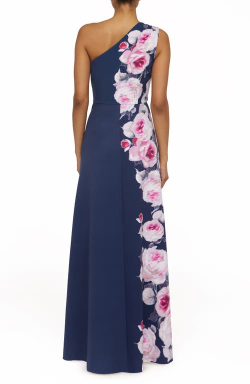 Kay Unger Carissa One-shoulder Gown In Deep Navy