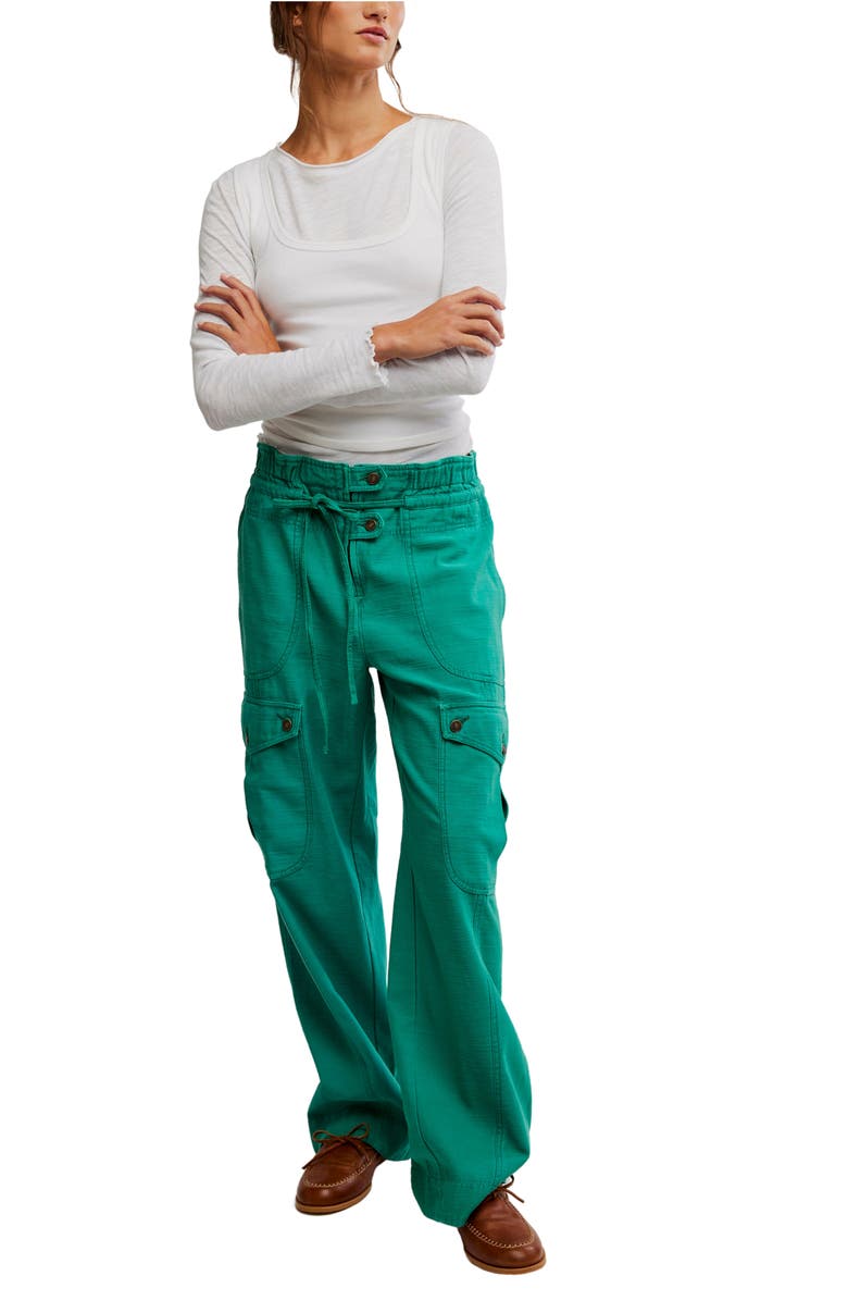 Free People Park Ave Cotton Cargo Pants, Alternate, color, Golf Green