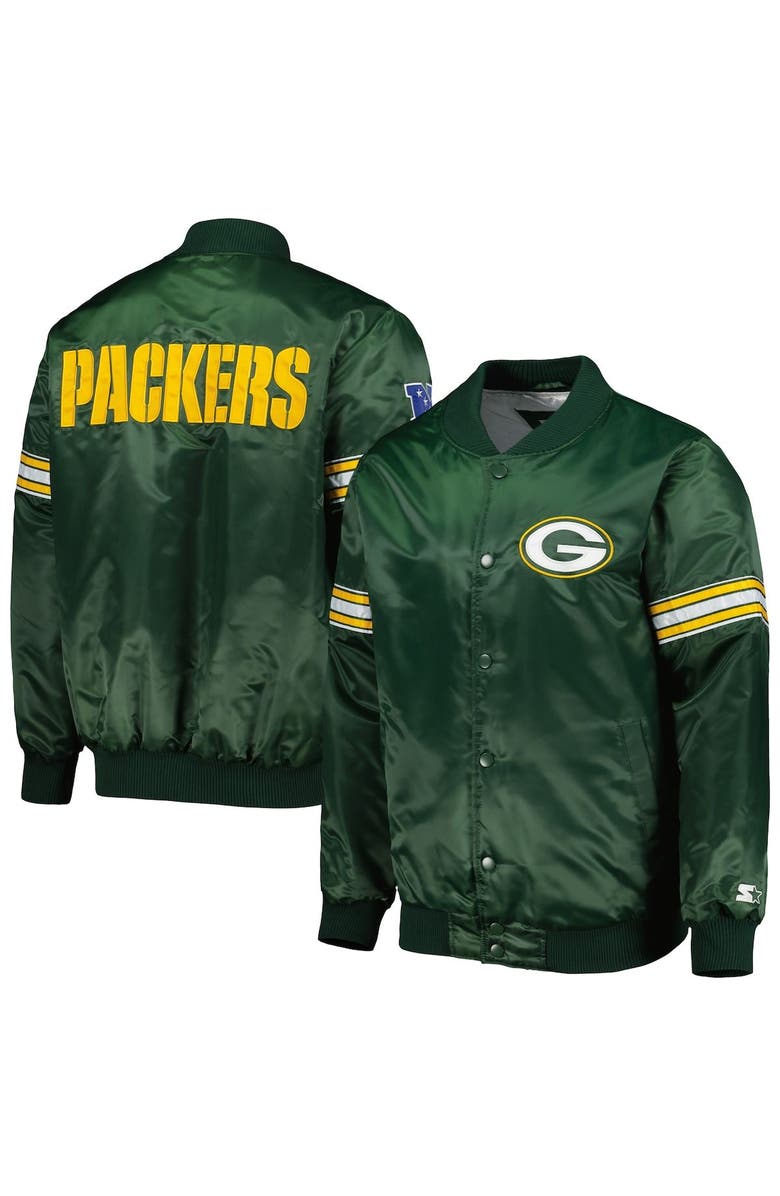 STARTER Men's Starter Green Green Bay Packers The Pick and Roll Full-Snap Jacket, Main, color, 