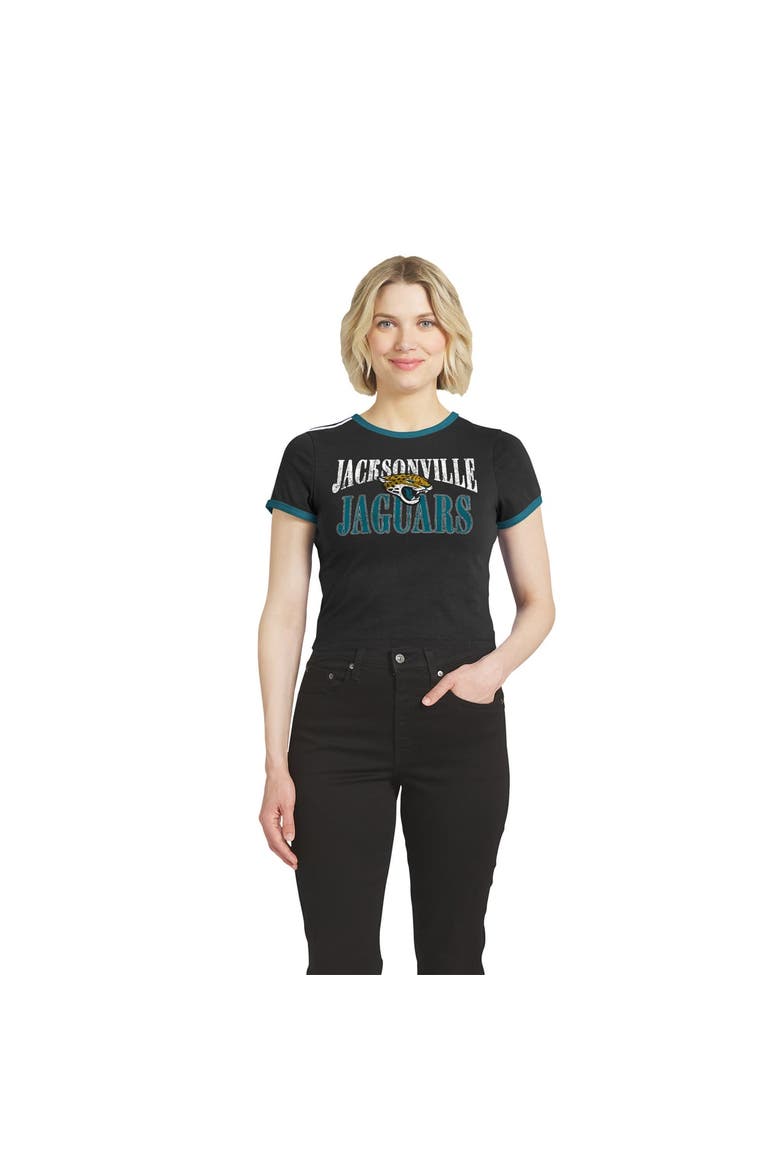 Women's WEAR by Erin Andrews  Black Jacksonville Jaguars Cropped Throwback Ringer Baby T-Shirt, Main, color, Black