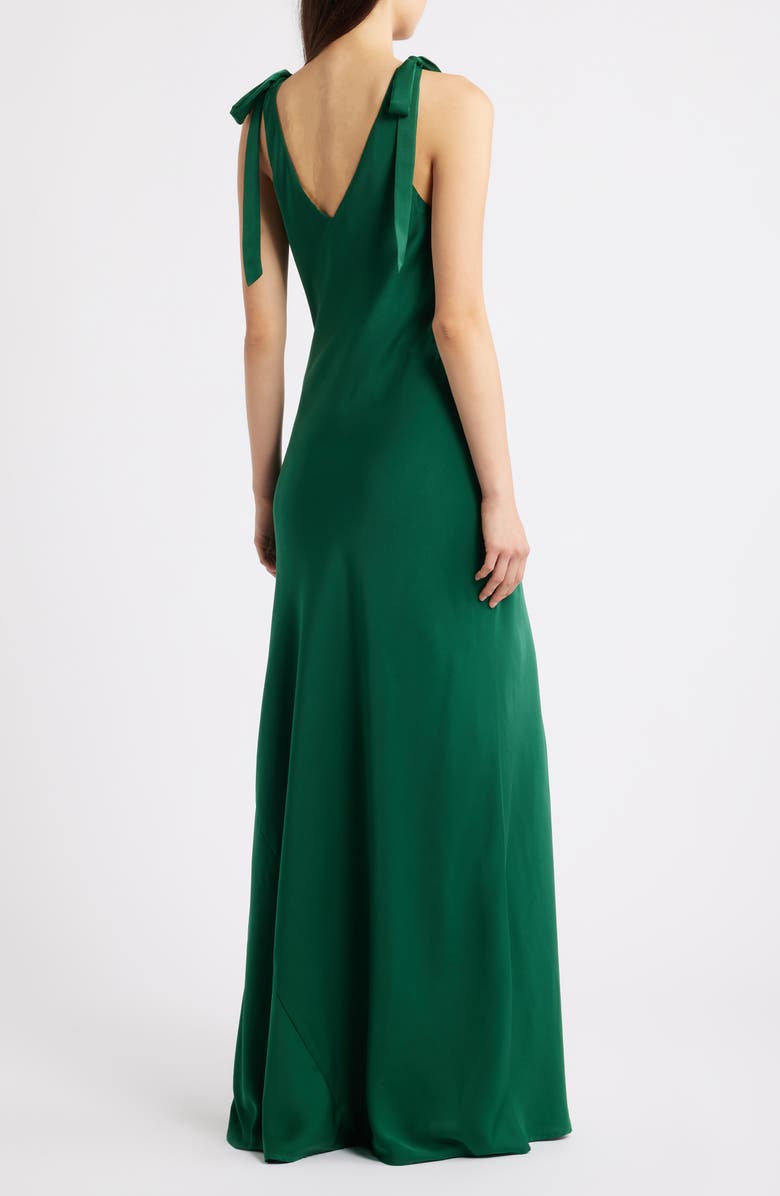 WAYF Ottilie Tie Strap Satin Gown, Alternate, color, Emerald