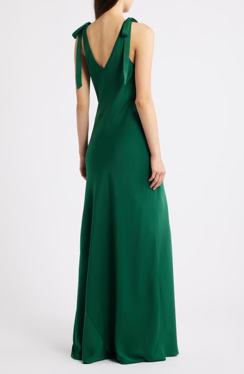 Wayf Ottilie Tie Strap Satin Gown In Green