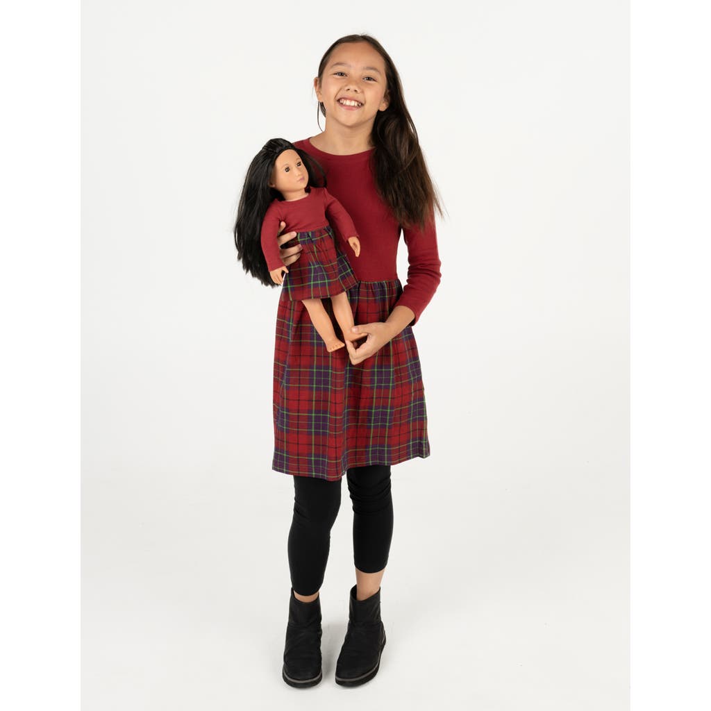 Leveret Girls Skirt Dress With Matching Doll Dress, 100% Cotton In Red