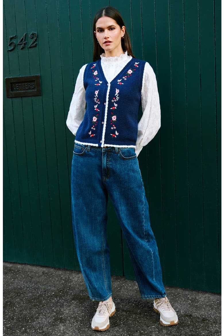 Embroidered Knitted Vest, Alternate, color, Navy
