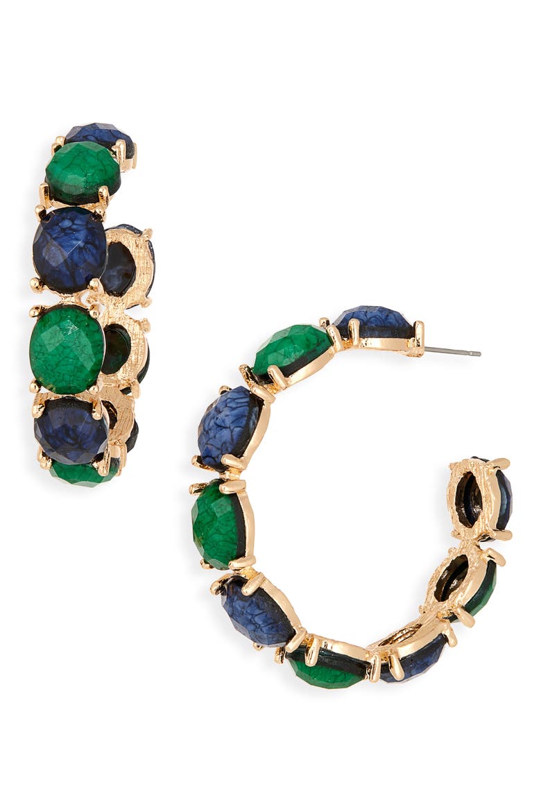 Stone C Hoop Earrings, Main, color, GREEN MULTI