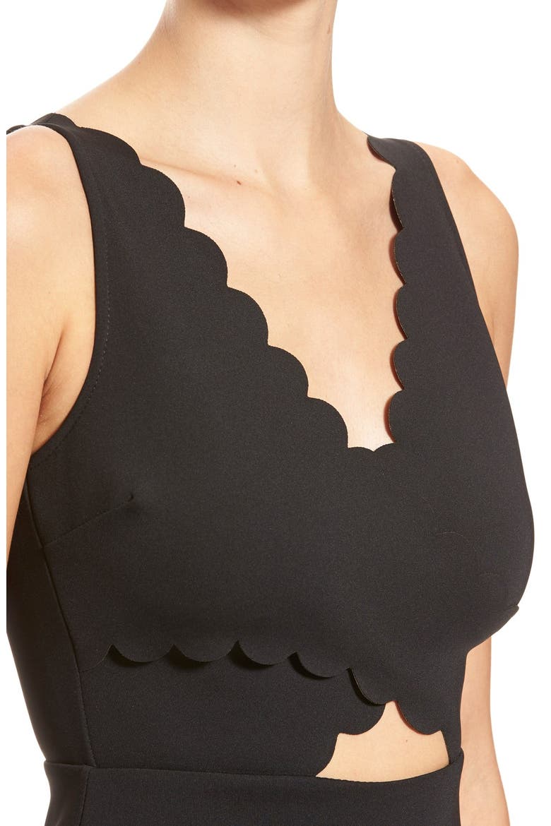 Cutout Detail Scallop Edge Body-Con Dress, Alternate, color, BLACK
