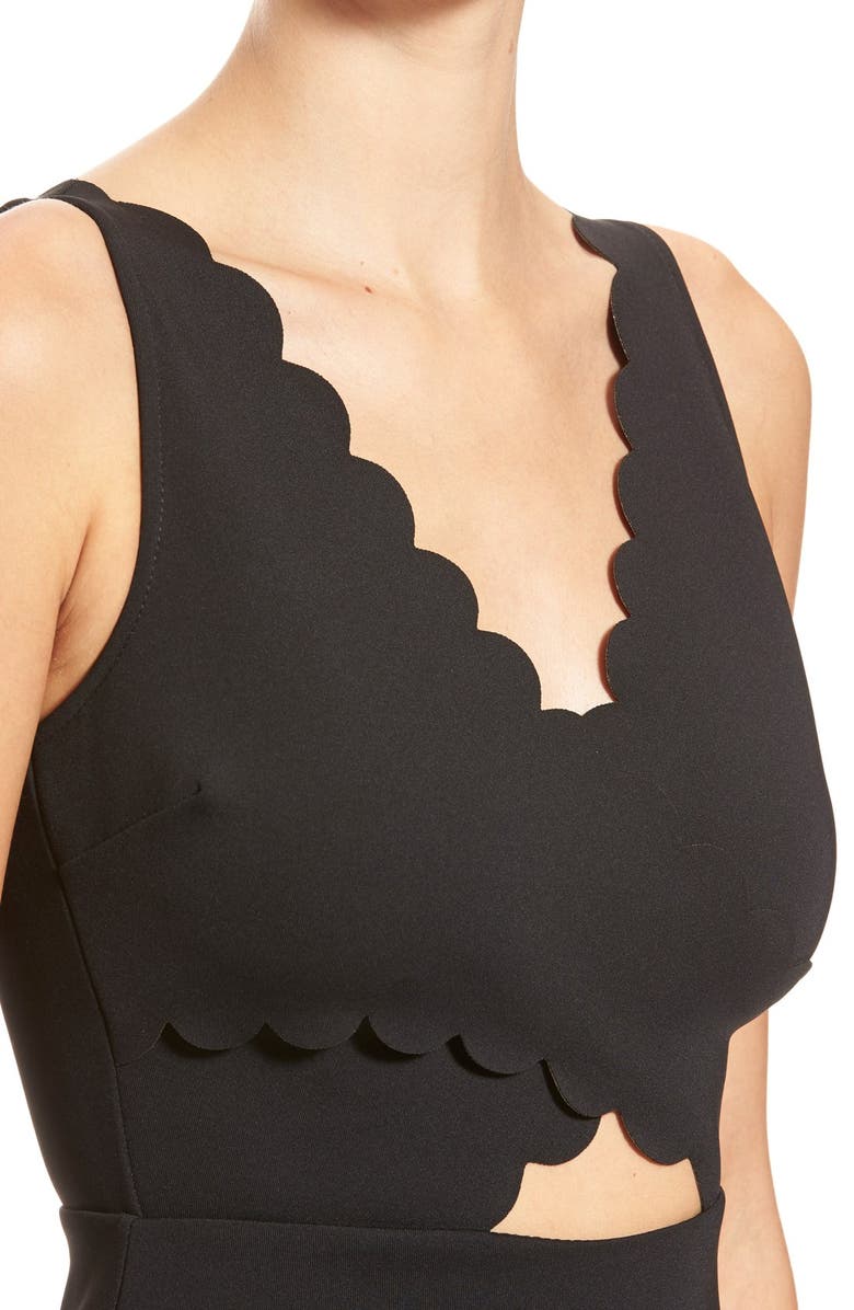 Topshop Cutout Detail Scallop Edge Body-Con Dress, Alternate, color,
