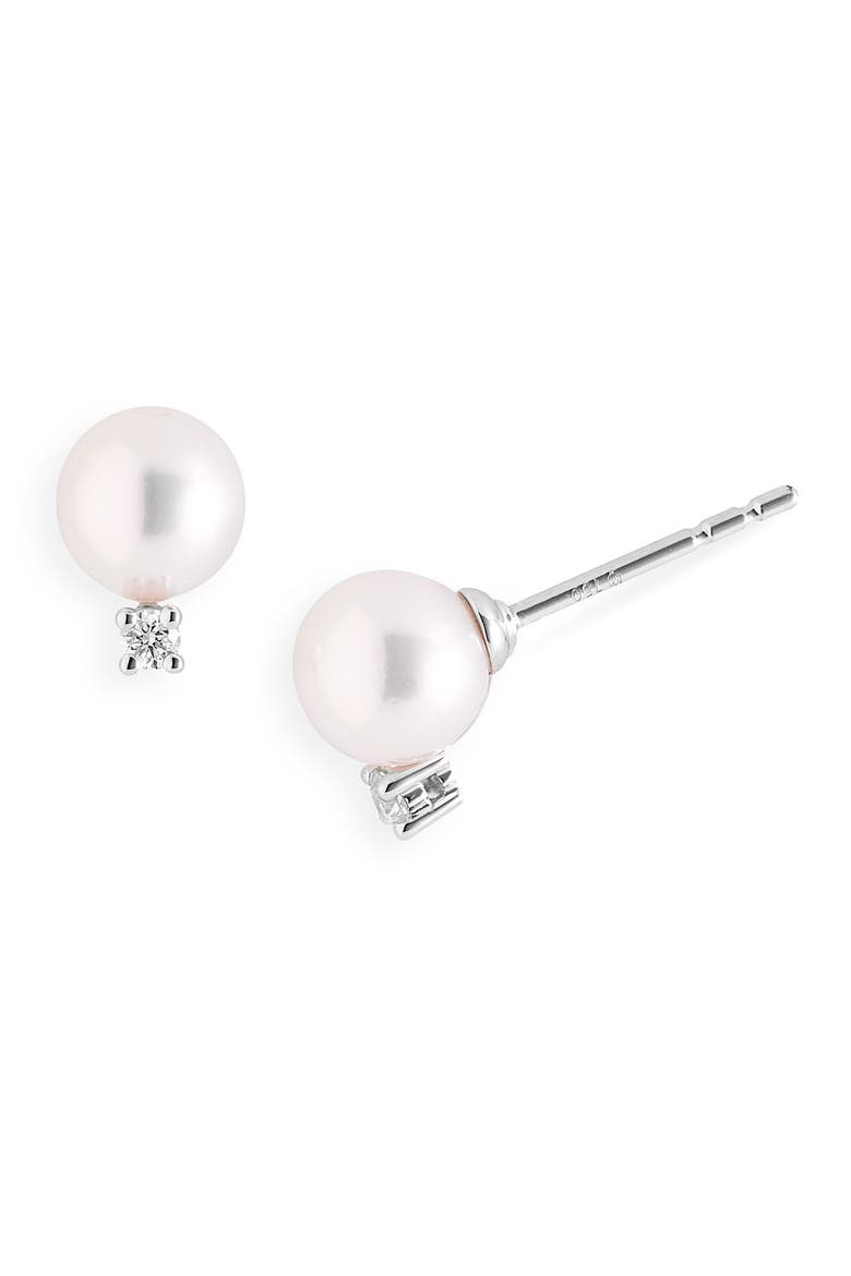 Akoya Pearl & Diamond Stud Earrings, Main, color, WHITE GOLD