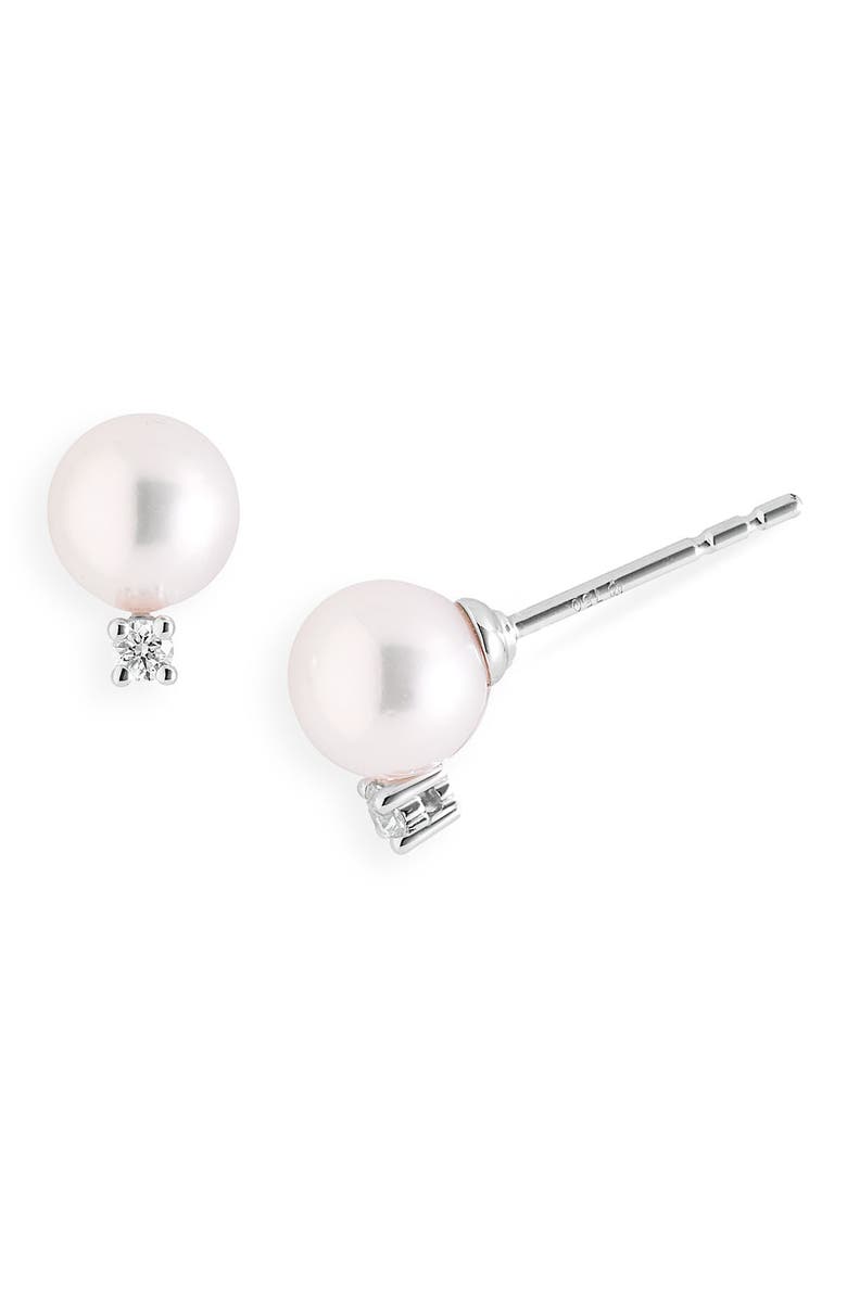 Mikimoto Akoya Pearl & Diamond Stud Earrings, Main, color,
