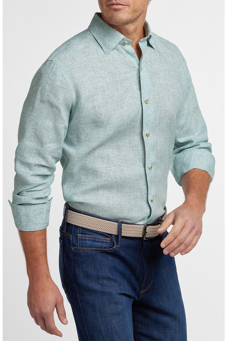 Linen Check Sport Shirt, Alternate, color, WHITE/ GREEN