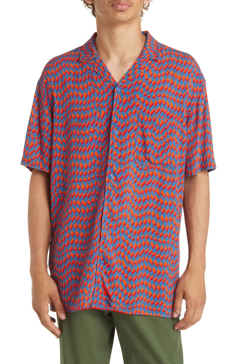BP. Print Short Sleeve Button-Up Camp Shirt, Main, color, 