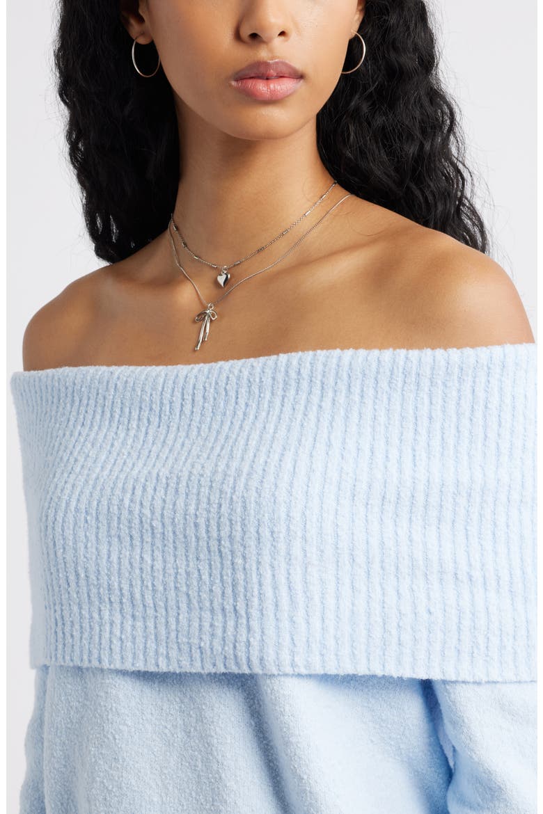 Bouclé Off the Shoulder Sweater, Alternate, color, BLUE BIRD