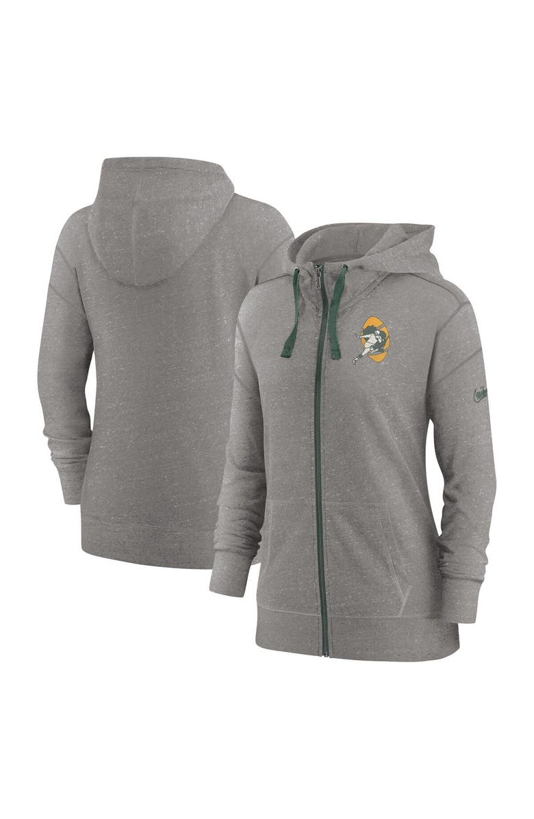 Nike Women's Nike Heather Charcoal Green Bay Packers Gym Vintage Full-Zip Hoodie, Main, color, 