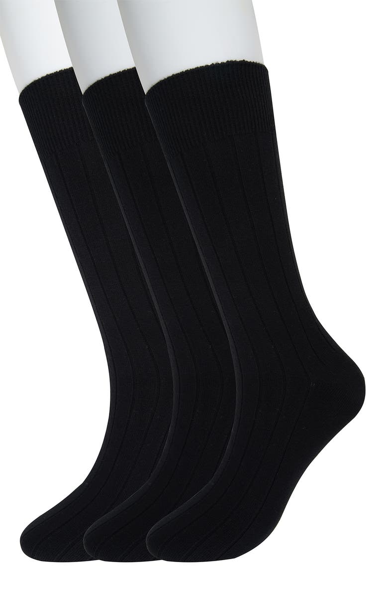Brooks Brothers 3-Pack Ribbed Crew Socks, Main, color, Black