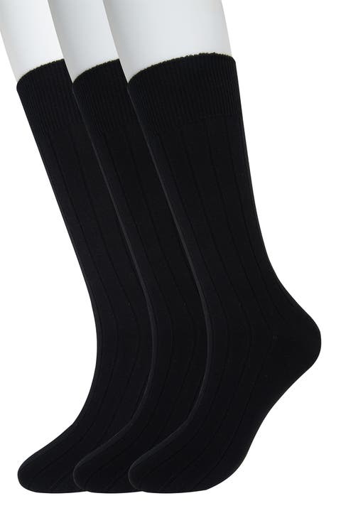 3-Pack Ribbed Crew Socks