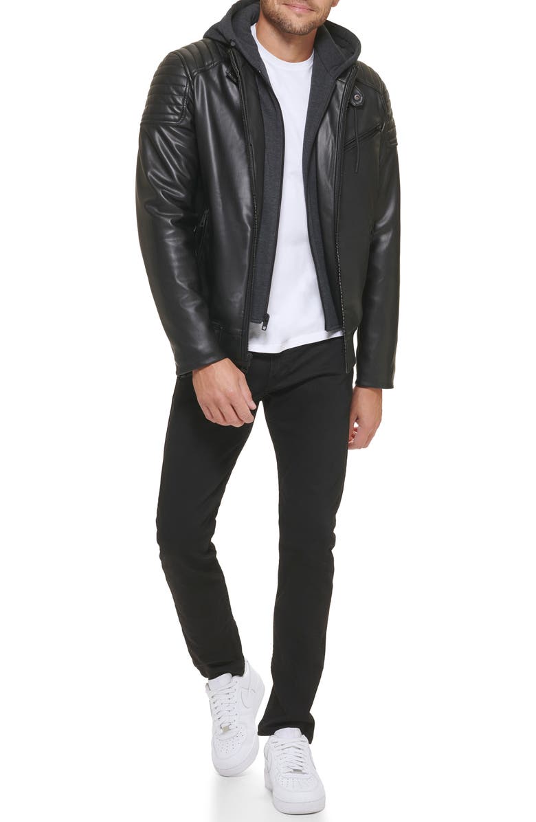 GUESS Removable Hood Faux Leather Jacket, Alternate, color, 