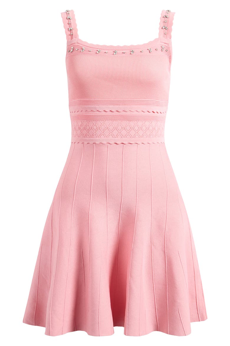 Embellished Fit & Flare Dress, Alternate, color, PINK