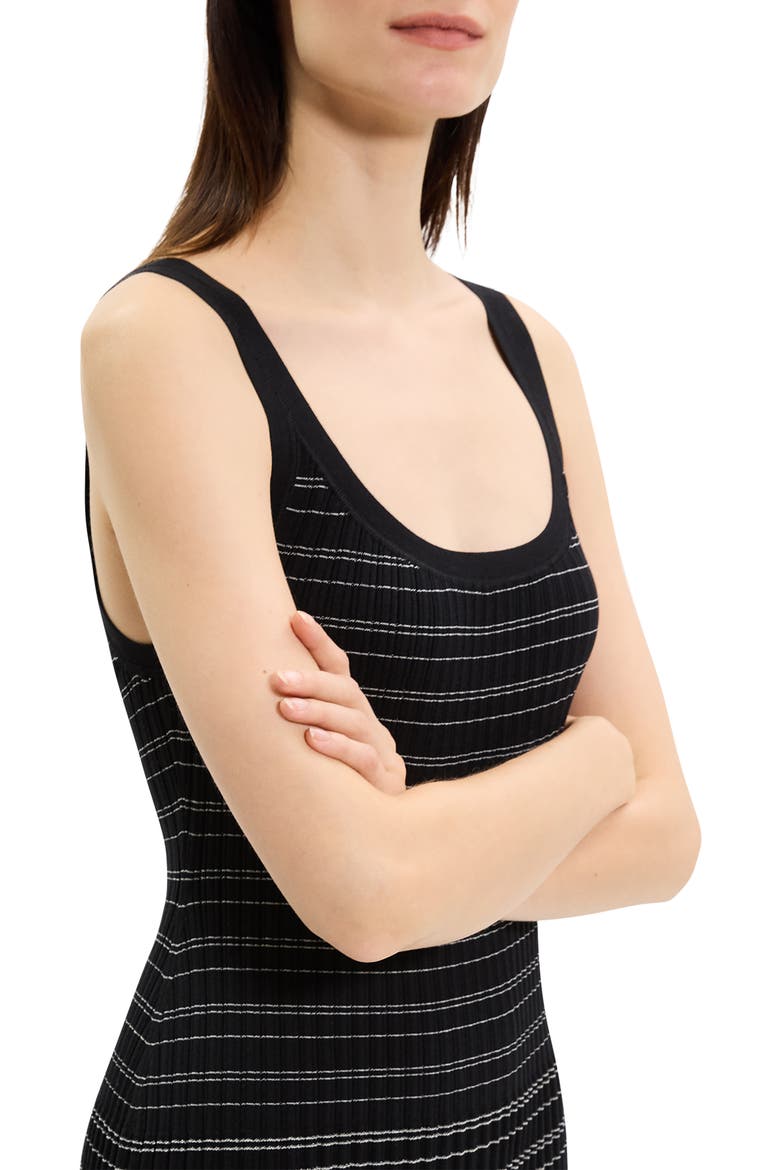 Variegated Stripe Pima Cotton Blend Midi Dress, Alternate, color, BLACK/ WHITE