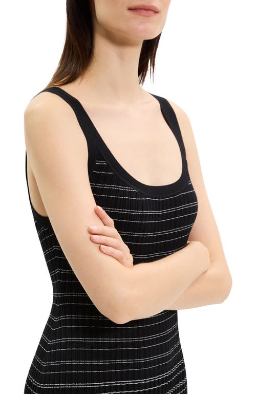 Theory Variegated Stripe Pima Cotton Blend Midi Dress In Black