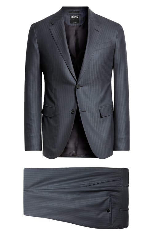 Zegna 15milmil15 Faint Stripe Wool Suit In Dark Grey