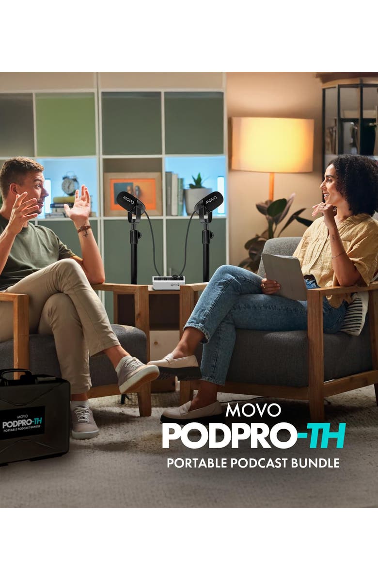 MOVO PodPro-TH Portable Podcasting Bundle for 2 for Smartphones and Computers, Alternate, color, Black