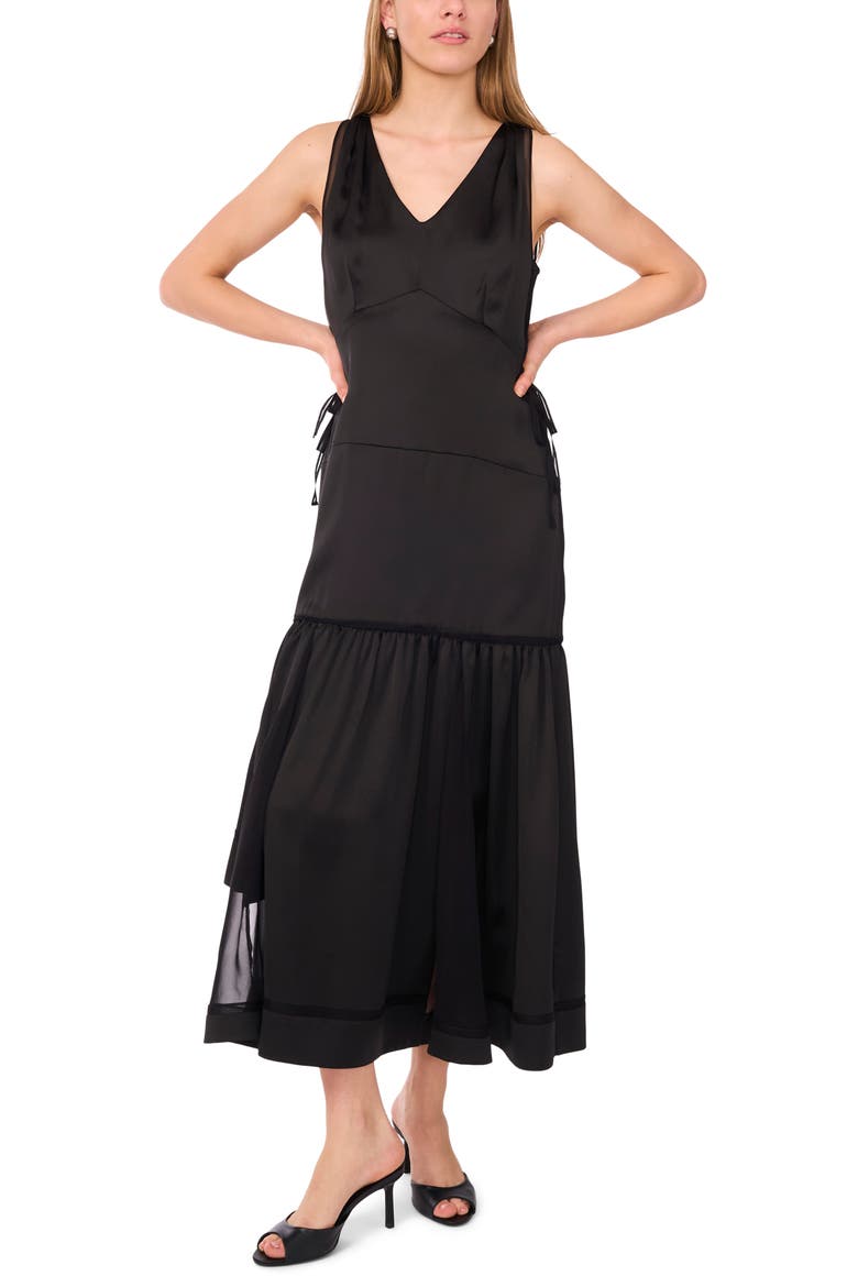 Sleeveless V-Neck Asymmetric Midi Dress, Main, color, RICH BLACK