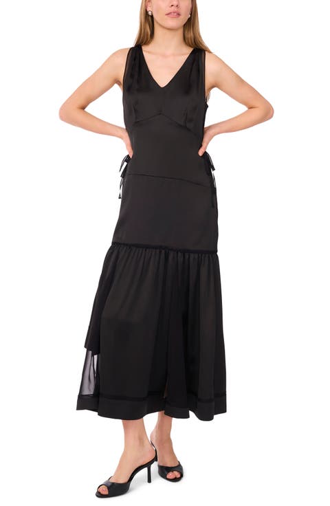 Sleeveless V-Neck Asymmetric Midi Dress