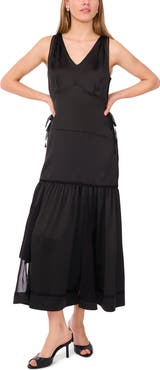 1.STATE Sleeveless V-Neck Asymmetric Midi Dress
