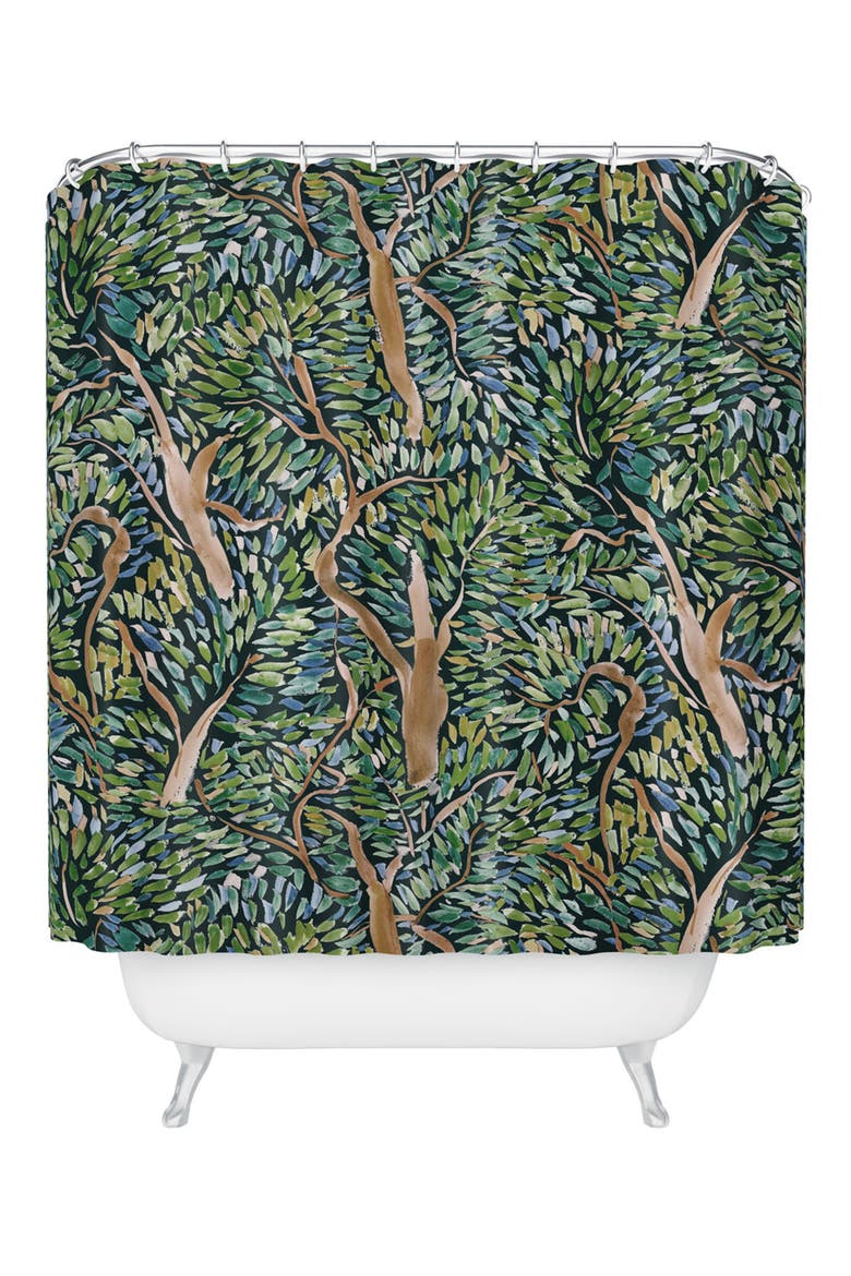 Fauvist Trees Shower Curtain, Main, color, GREEN