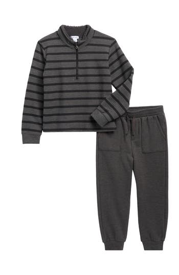 Splendid Kids' Stripe Quarter Zip Sweatshirt & Joggers Set In Gray