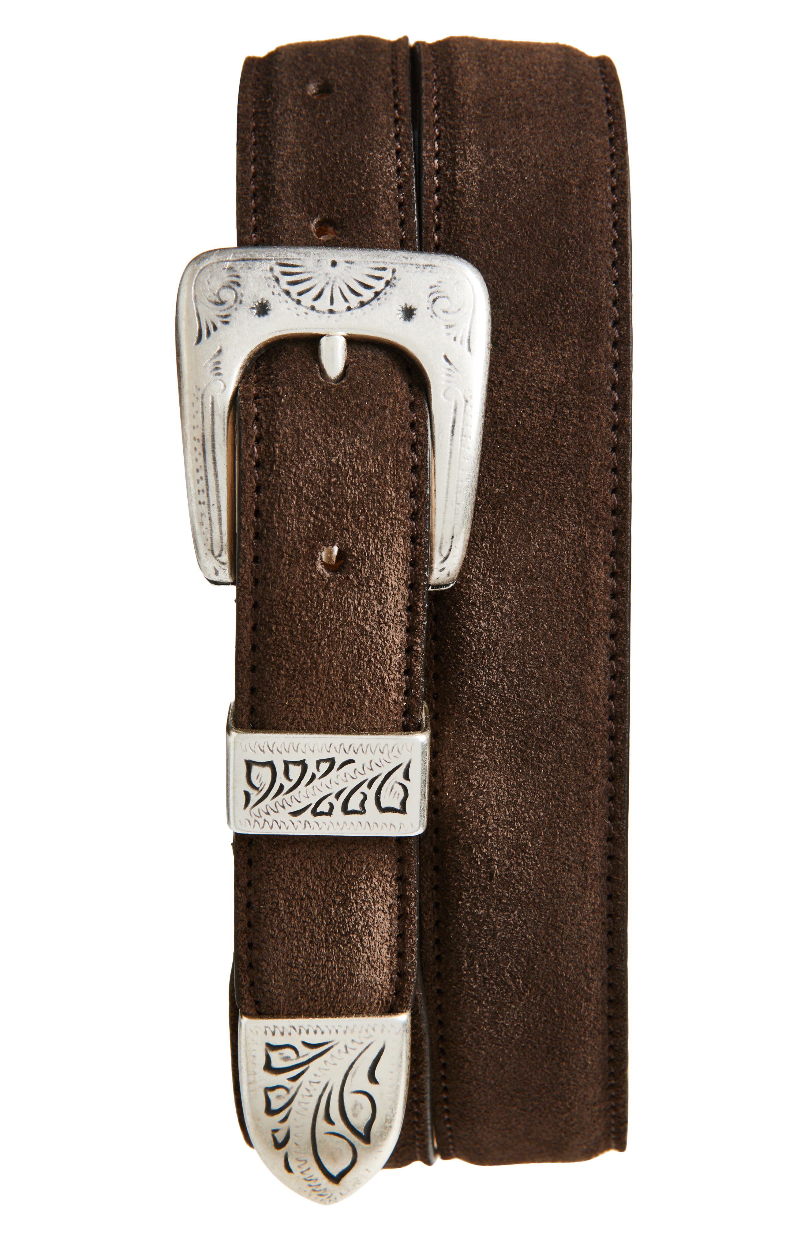 Drake's Suede Western Belt in Chocolate 