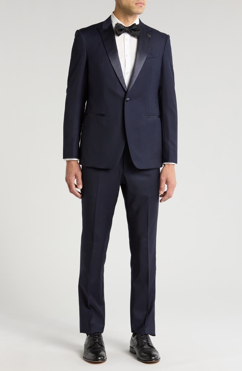 John Varvatos Star USA Solid Wool Tuxedo, Main, color, Navy
