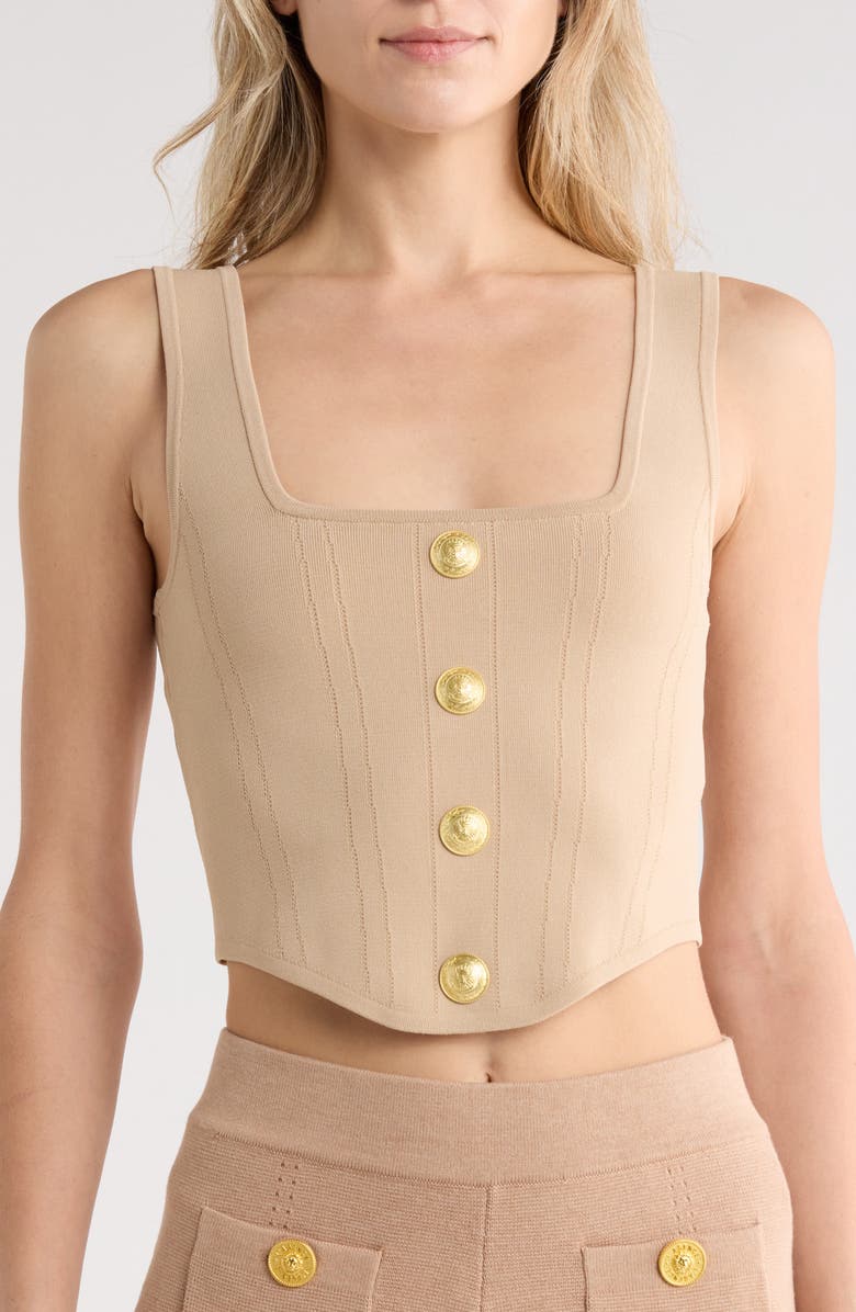 L'AGENCE Saga Square Neck Tank, Main, color, Almond/Gold