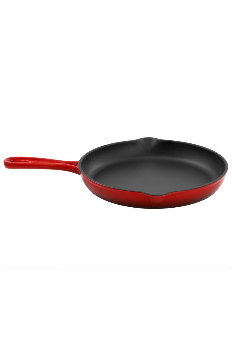 Round 10.25 Inch Enameled Cast Iron Skillet, Main, color, Red