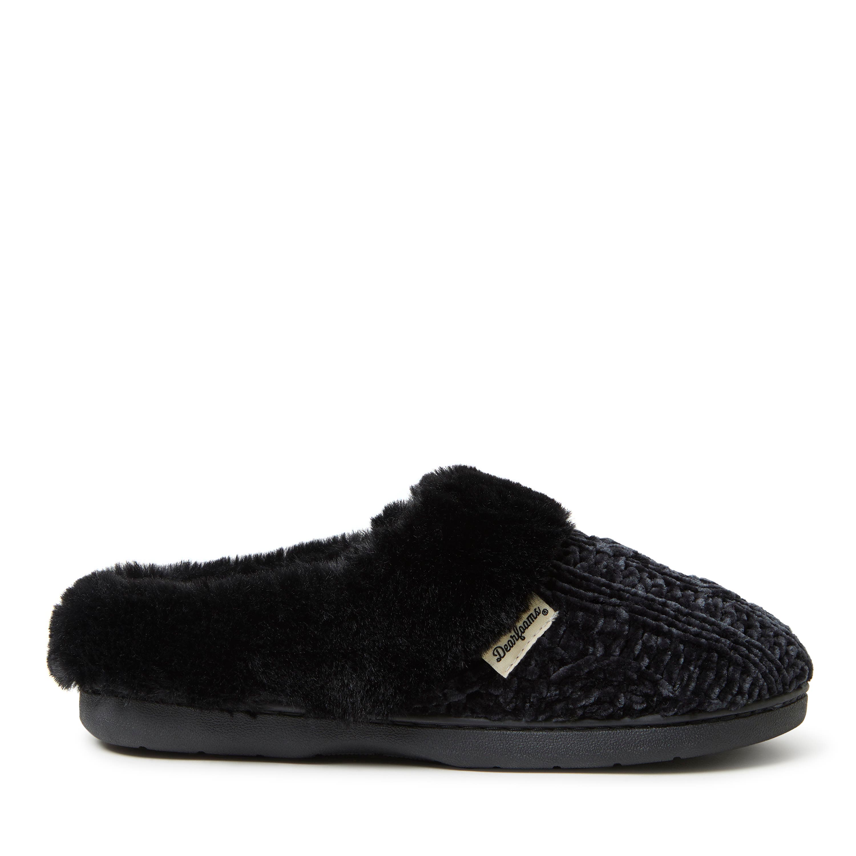 DEARFOAMS Claire Cable Knit Chenille Clog Slipper, Alternate, color, Black