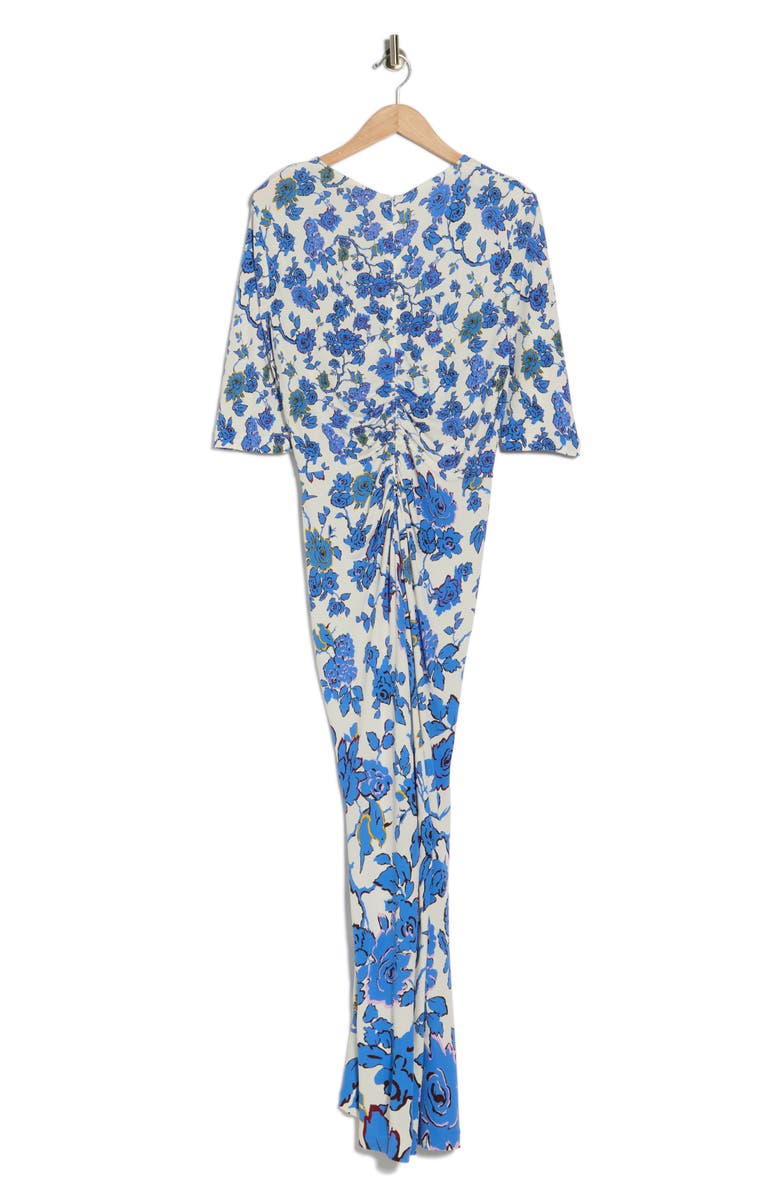 Diane von Furstenberg Alba Floral Ruched Short Sleeve Maxi Dress, Alternate, color, China Vine Degrade