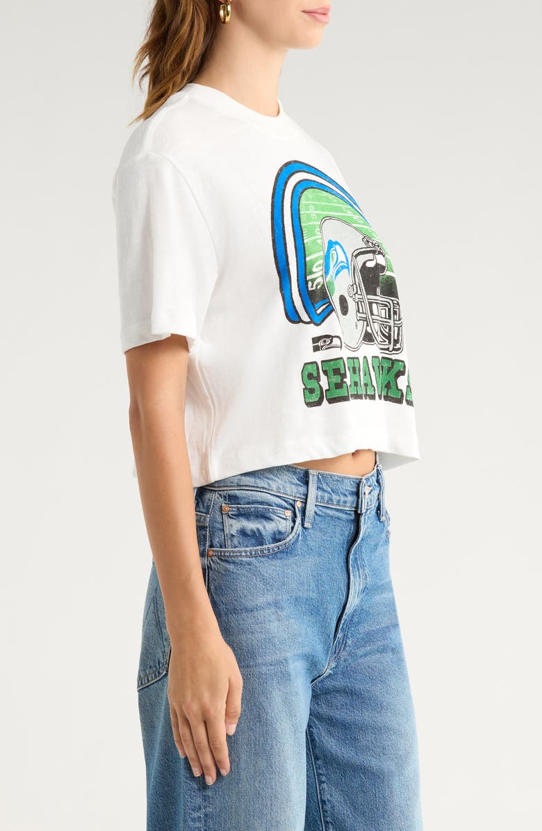 Junk Food Game Time NFL Seattle Seahawks Crop Distressed Graphic T-Shirt, Alternate, color, Vintage White