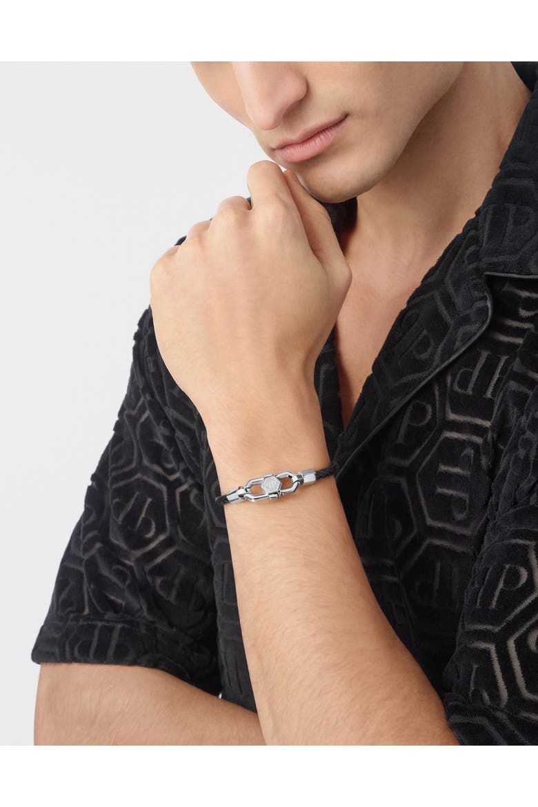 Leather Stainless Steel Bracelet Plein Edge Men, Alternate, color, black/stainlesssteel
