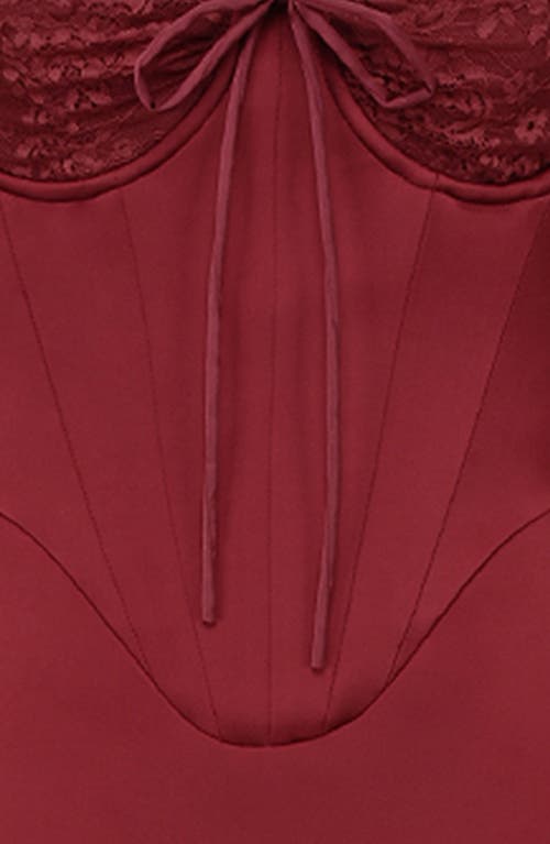 House Of Cb Perdi Corset Bodice Long Sleeve Gown In Rhubarb