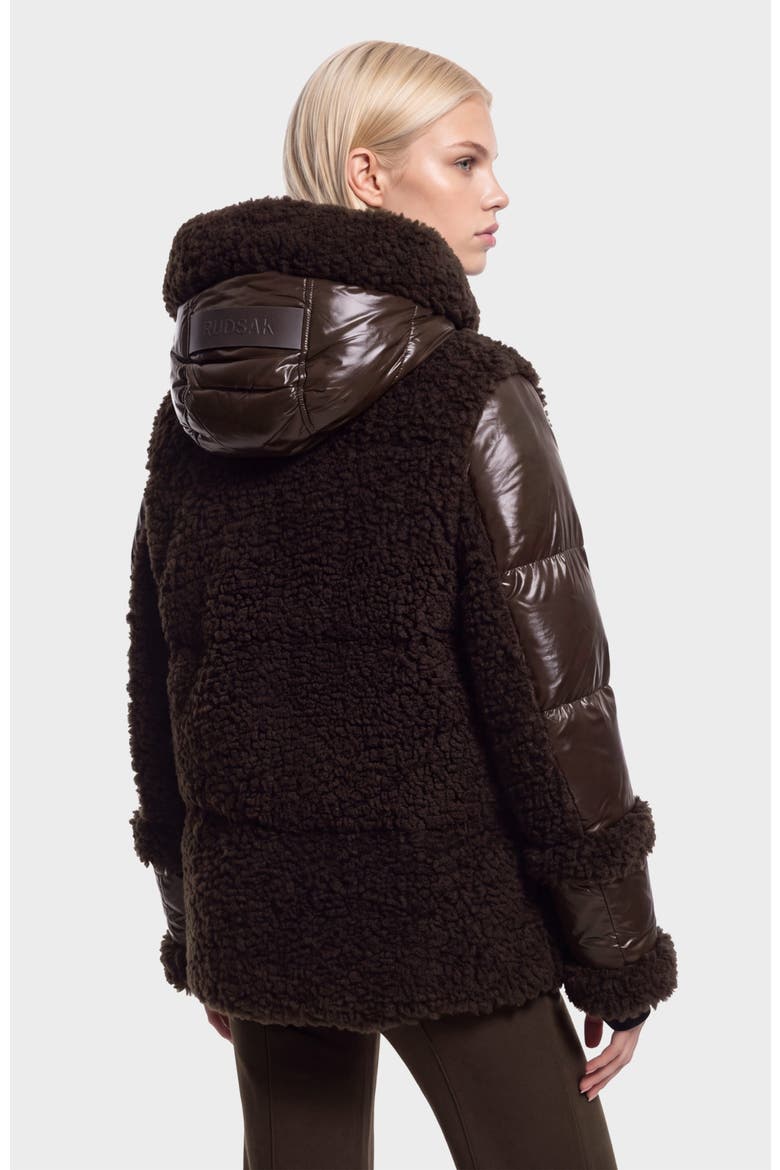 Marissa Teddy & Down Puffer Coat, Alternate, color, Espresso