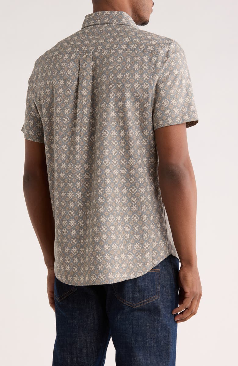 14th & Union Medallion Short Sleeve Linen & Cotton Button-Up Shirt, Alternate, color, Grey Medallion