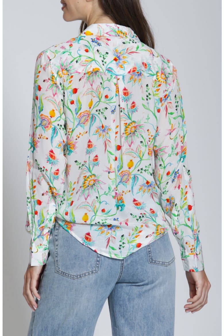 Print Button-Up Shirt, Alternate, color, PINK TURQUOISE MULTI