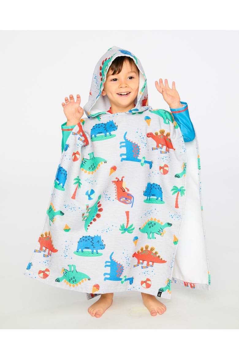 Hooded Dinosaur Beach Towel, Alternate, color, Grey Printed Baby Dinosaurs