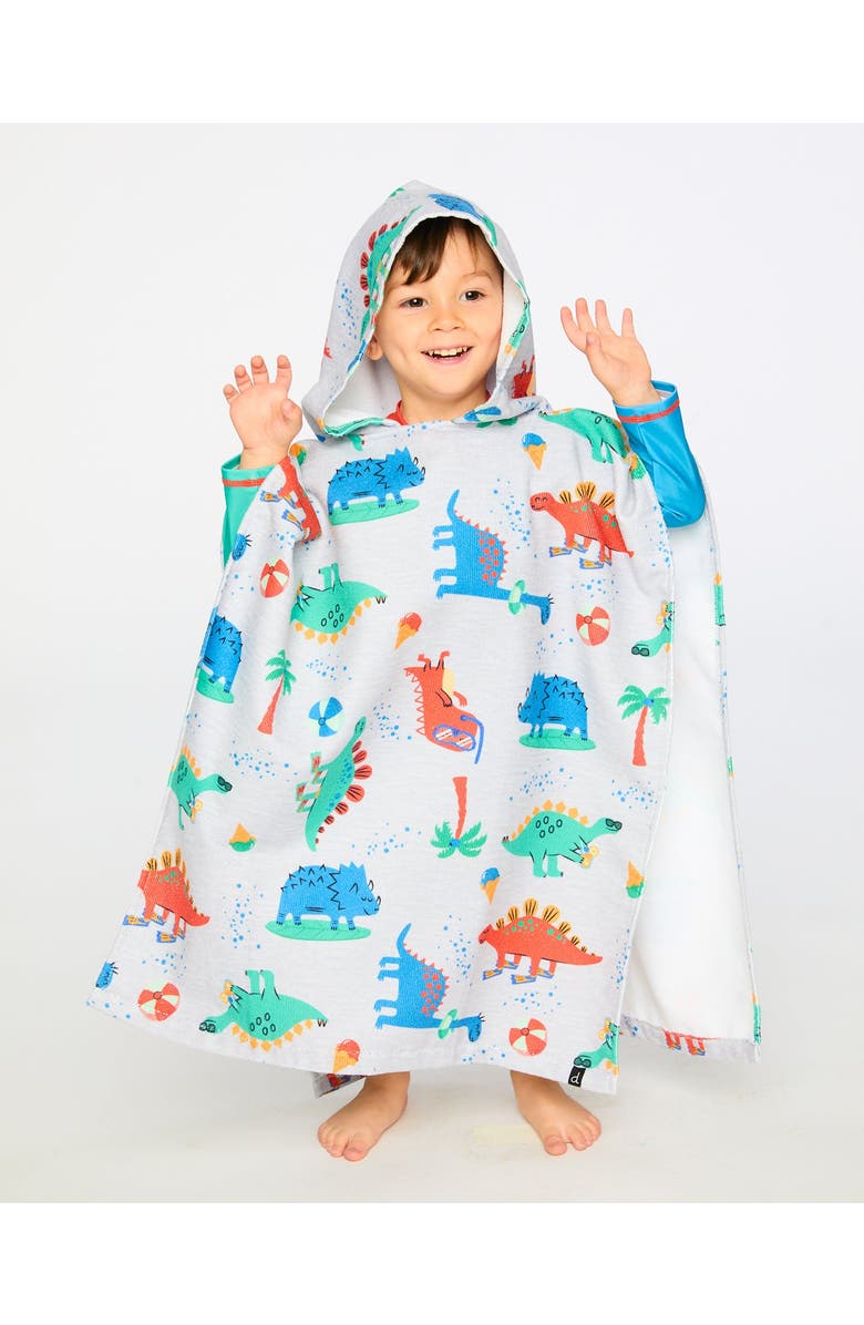 Deux par Deux Hooded Dinosaur Beach Towel, Alternate, color, Grey Printed Baby Dinosaurs