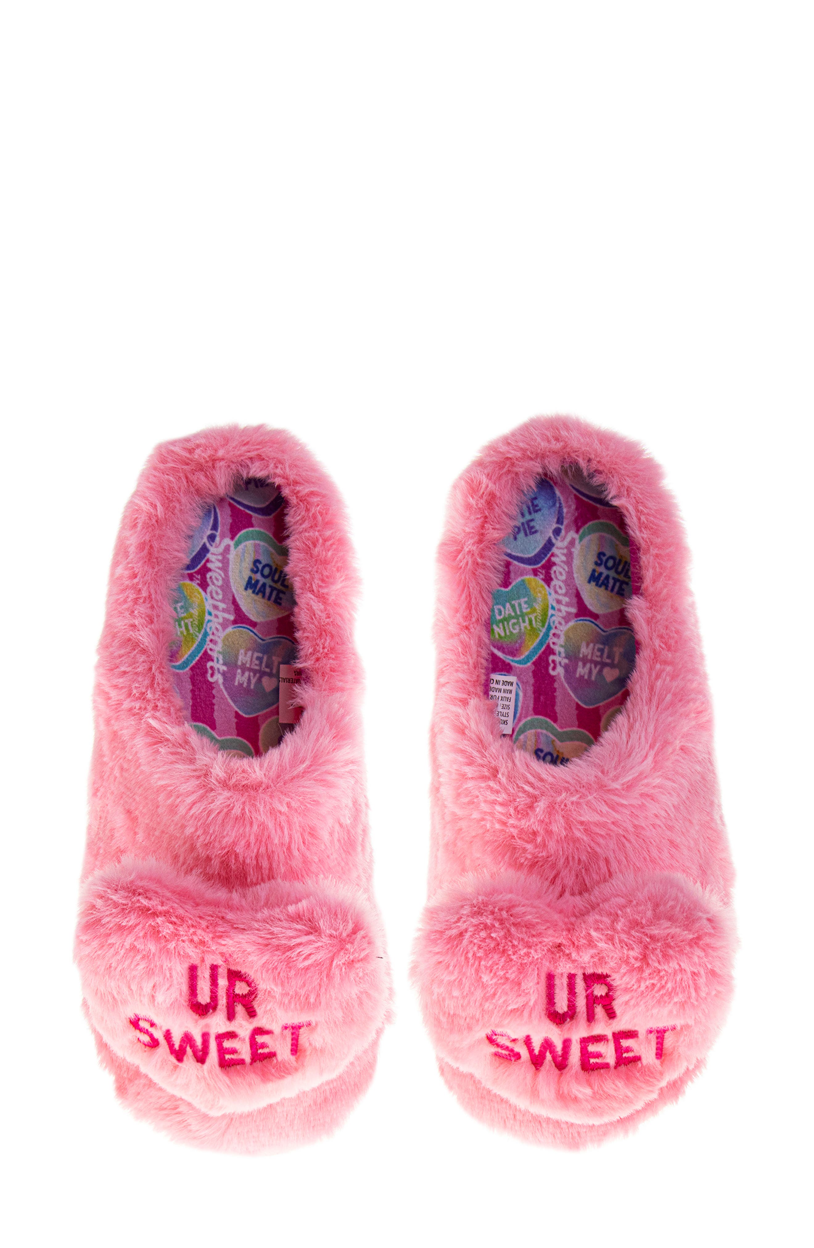 JOSMO Kids' Sweethearts Conversation Heart Faux Fur Slipper, Alternate, color, Pink
