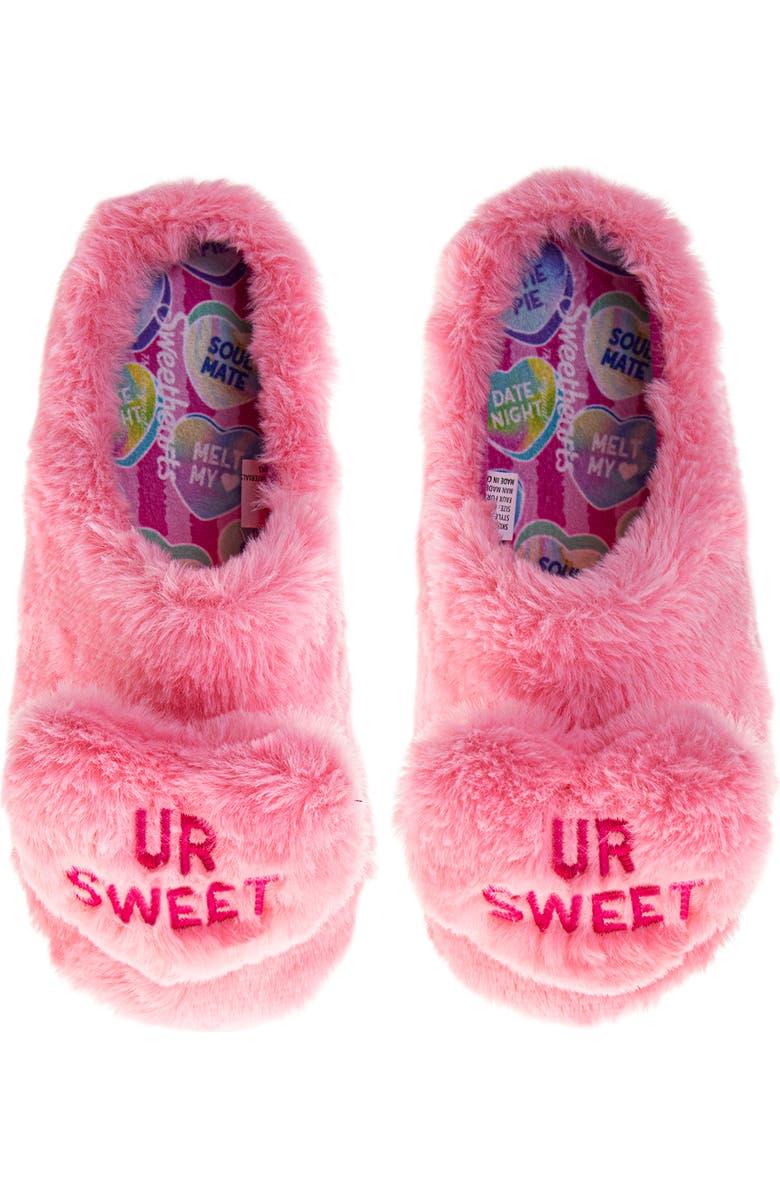 JOSMO Kids' Sweethearts Conversation Heart Faux Fur Slipper, Alternate, color, Pink
