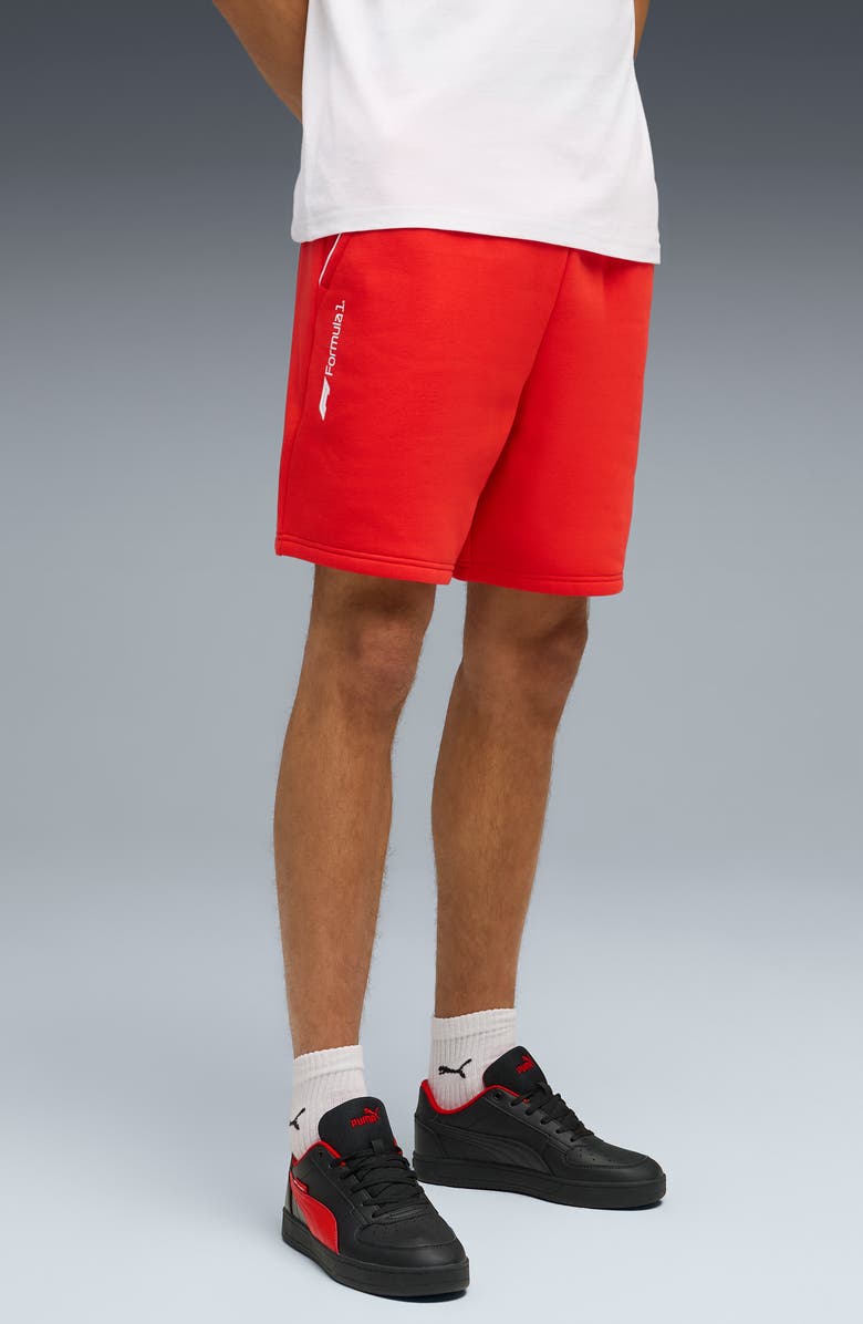 PUMA Formula 1<sup>®</sup> Essential Logo Fleece Sweat Shorts, Alternate, color, Pop Red
