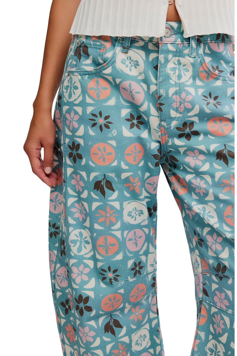 Print Barrel Leg Jeans, Alternate, color, JADE COMBO/ DITSY BLUE